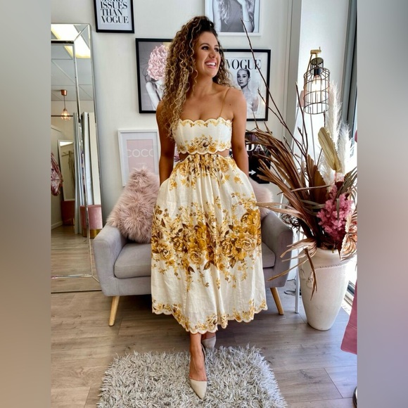 ZIMMERMANN ALIANE SCALLOP MIDI DRESS AMBER FLORAL SIZE 2 US 6-8 - Picture 7 of 16